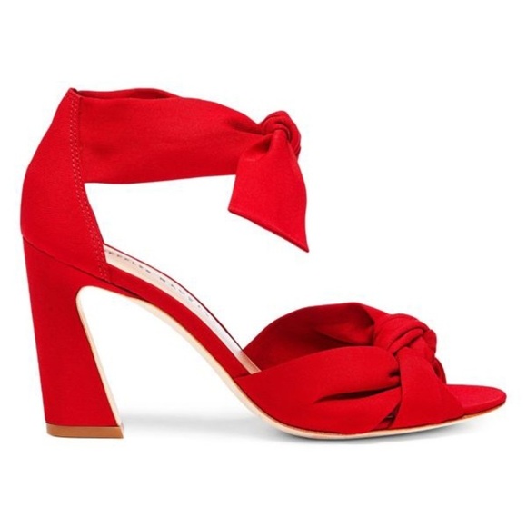 Loeffler Randall / NEW bright red Nan knot double Ankle Tie Sandal heel open 9